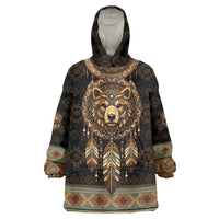 Bear Native American Wearable Blanket Hoodie Tribal Feather Dreamcatcher Boho Style