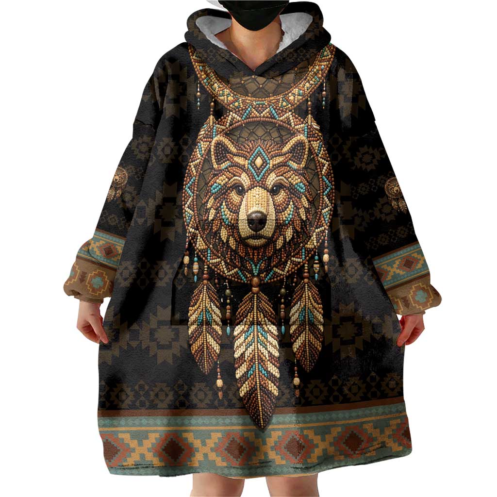 Bear Native American Wearable Blanket Hoodie Tribal Feather Dreamcatcher Boho Style