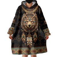 Bear Native American Wearable Blanket Hoodie Tribal Feather Dreamcatcher Boho Style