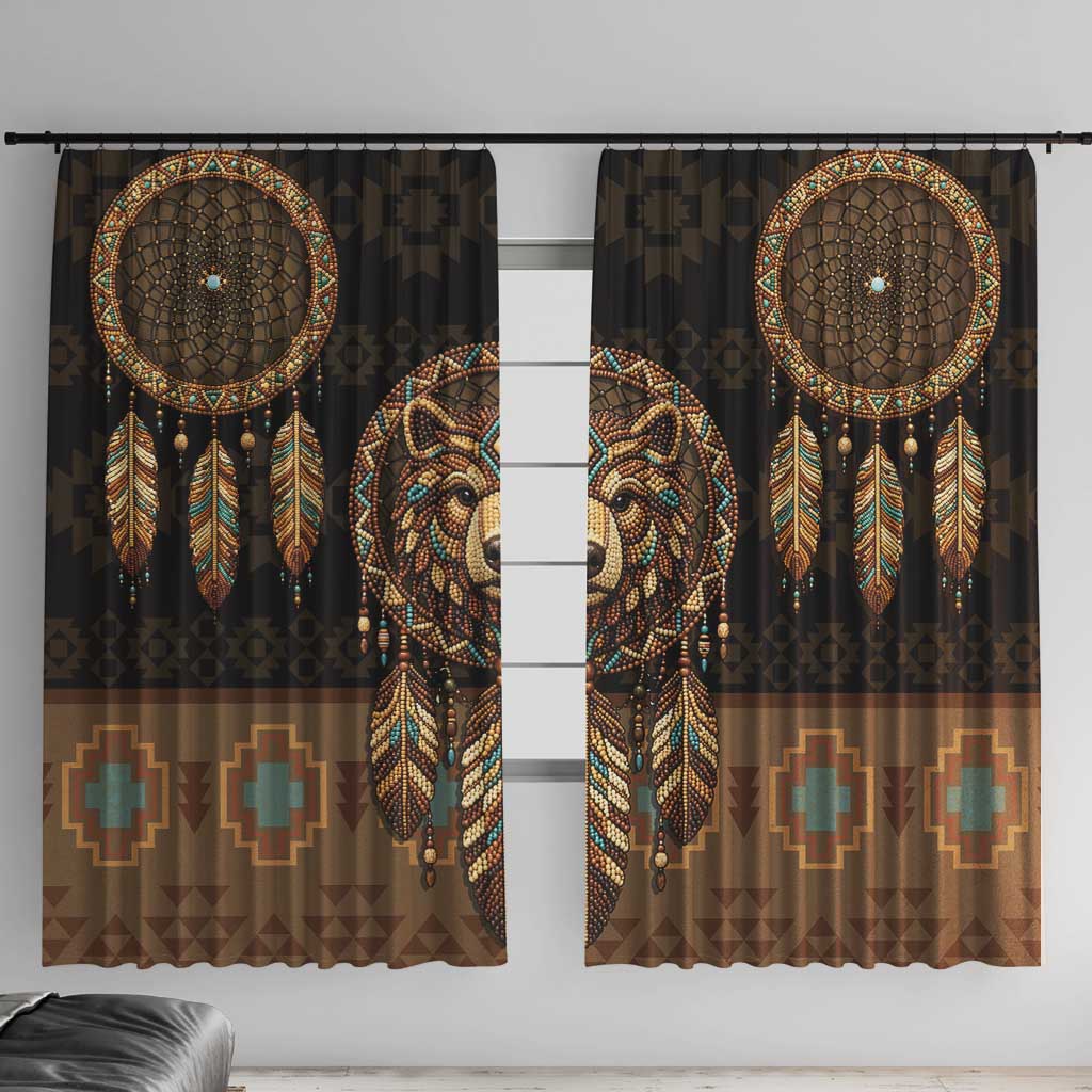 Bear Native American Window Curtain Tribal Feather Dreamcatcher Boho Style