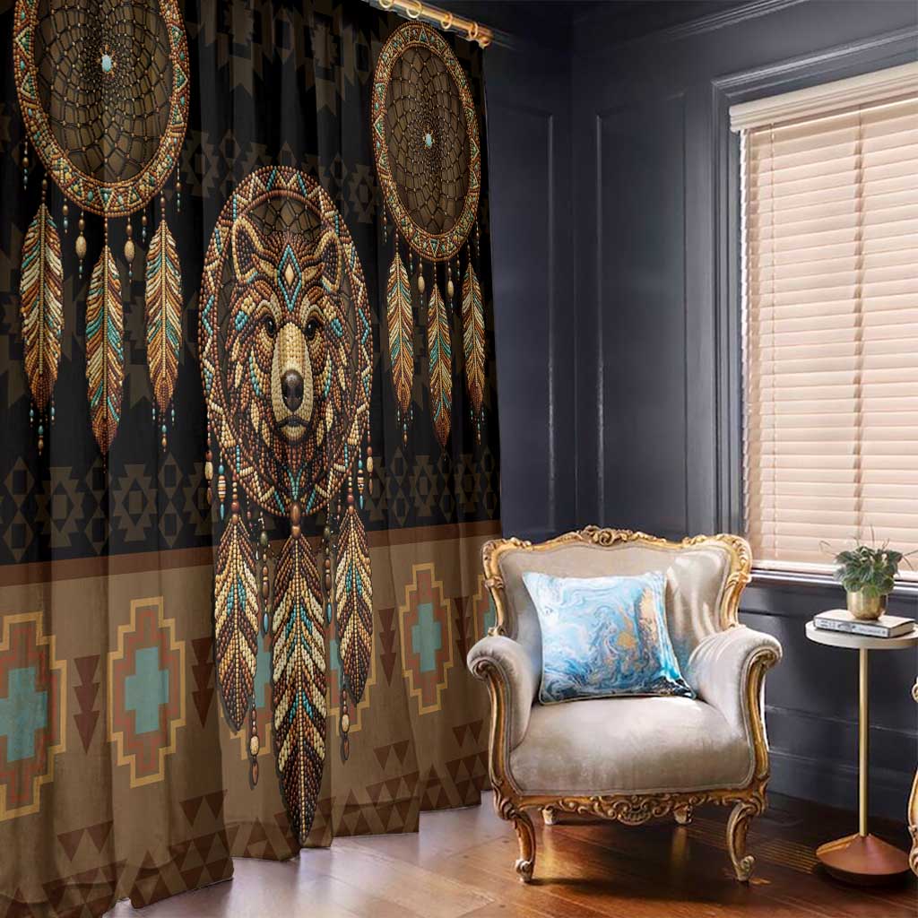 Bear Native American Window Curtain Tribal Feather Dreamcatcher Boho Style