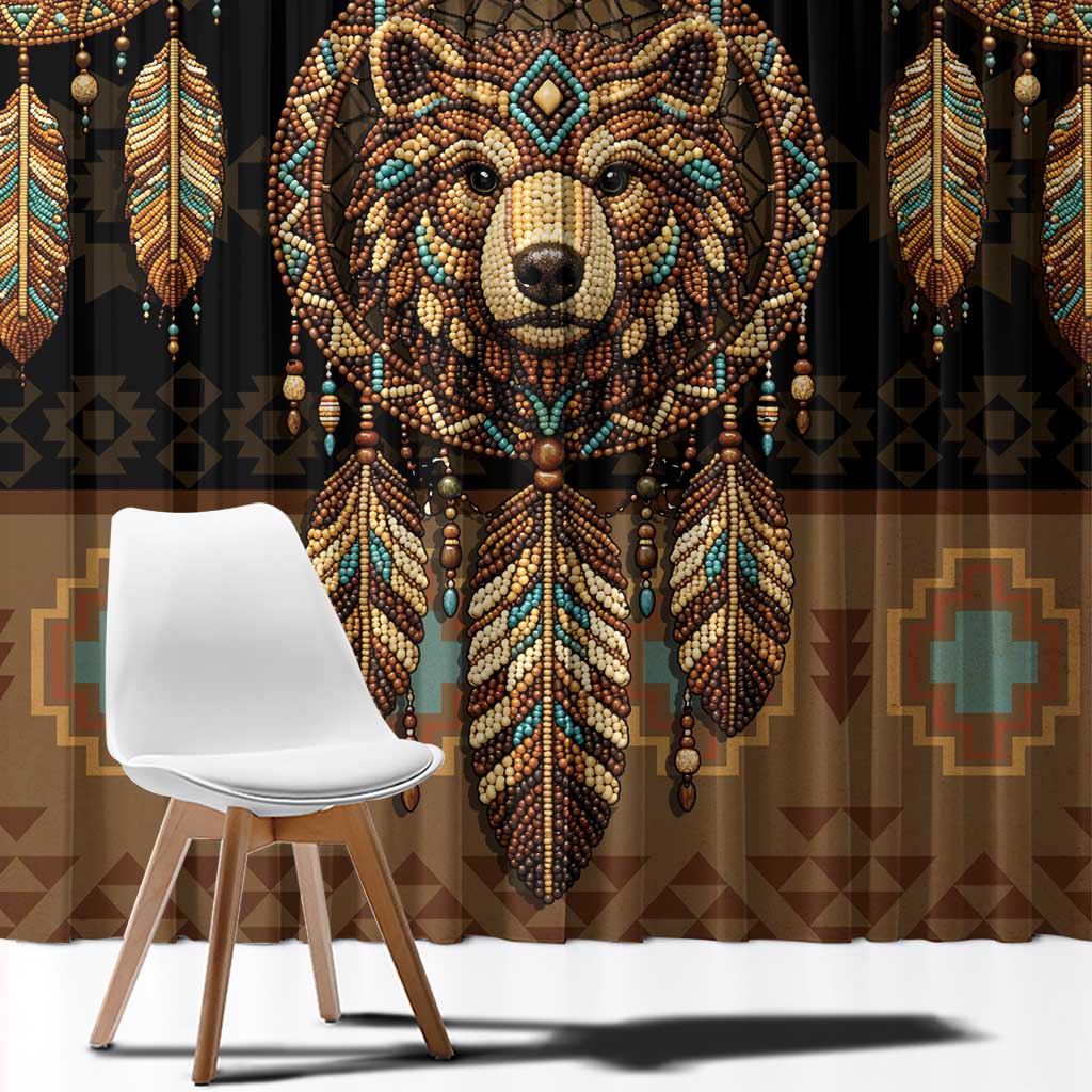 Bear Native American Window Curtain Tribal Feather Dreamcatcher Boho Style