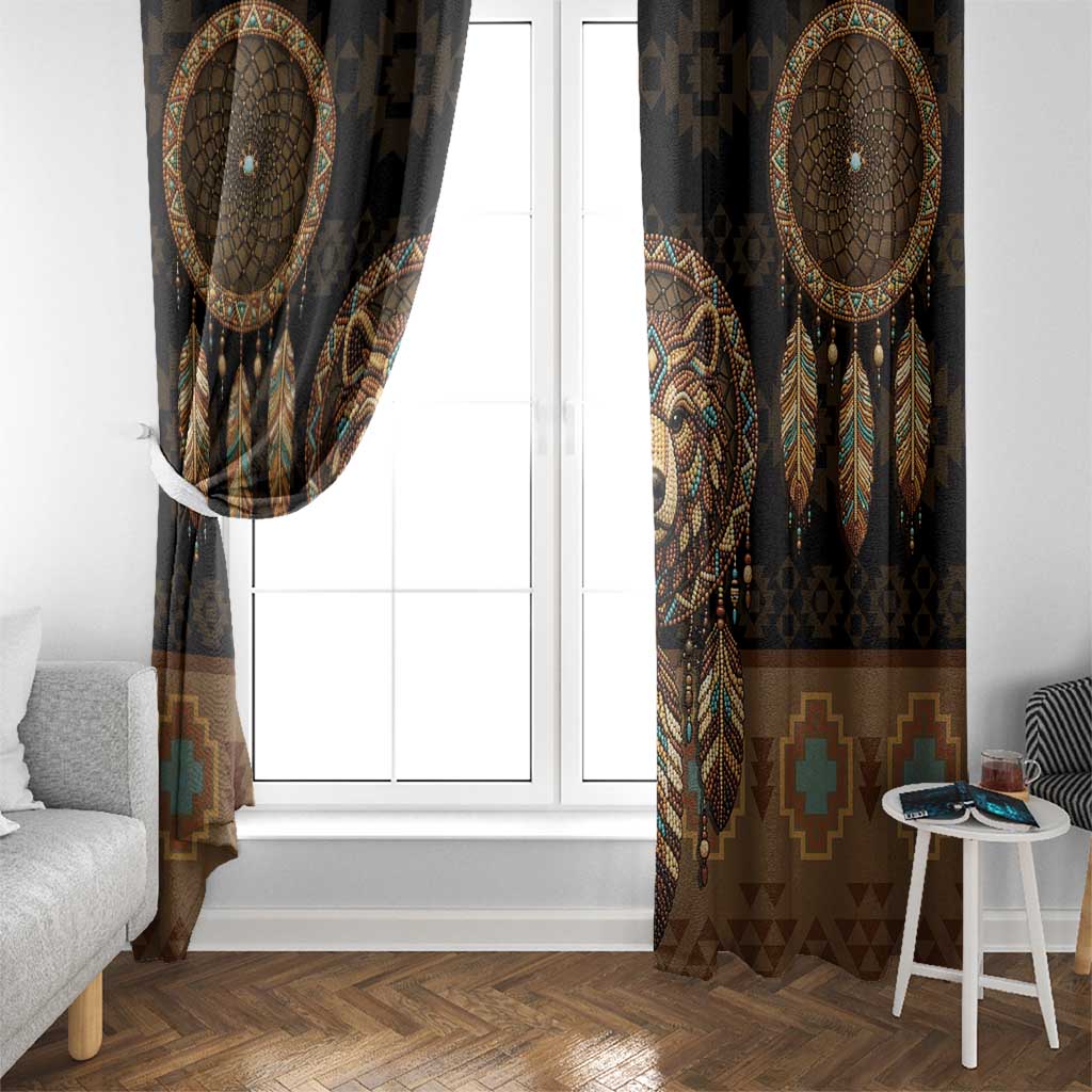 Bear Native American Window Curtain Tribal Feather Dreamcatcher Boho Style