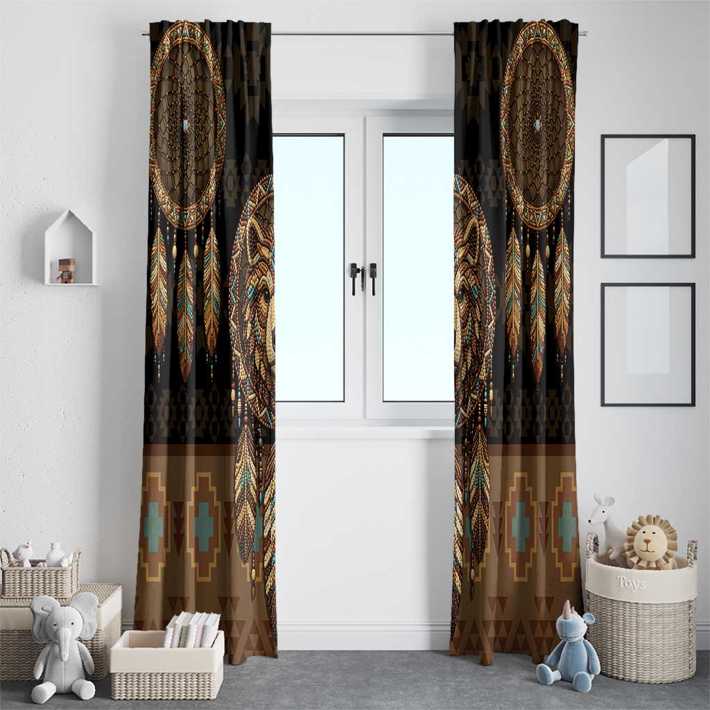 Bear Native American Window Curtain Tribal Feather Dreamcatcher Boho Style