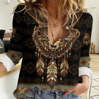 Bear Native American Women Casual Shirt Tribal Feather Dreamcatcher Boho Style