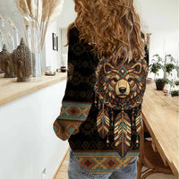Bear Native American Women Casual Shirt Tribal Feather Dreamcatcher Boho Style