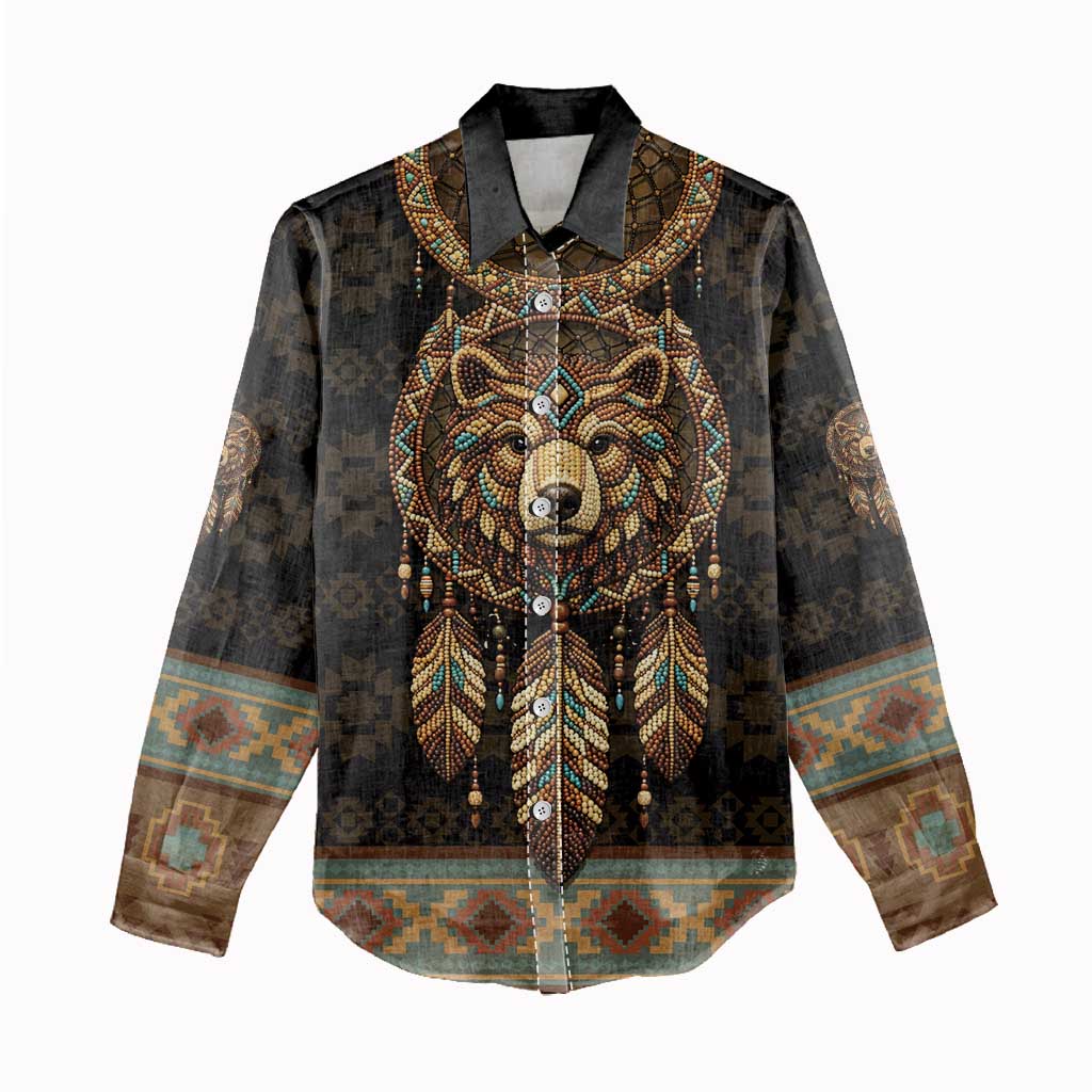 Bear Native American Women Casual Shirt Tribal Feather Dreamcatcher Boho Style