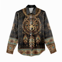 Bear Native American Women Casual Shirt Tribal Feather Dreamcatcher Boho Style