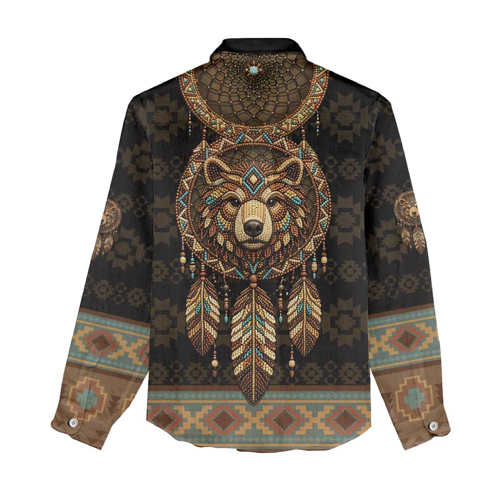 Bear Native American Women Casual Shirt Tribal Feather Dreamcatcher Boho Style