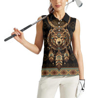 Bear Native American Women Sleeveless Polo Shirt Tribal Feather Dreamcatcher Boho Style