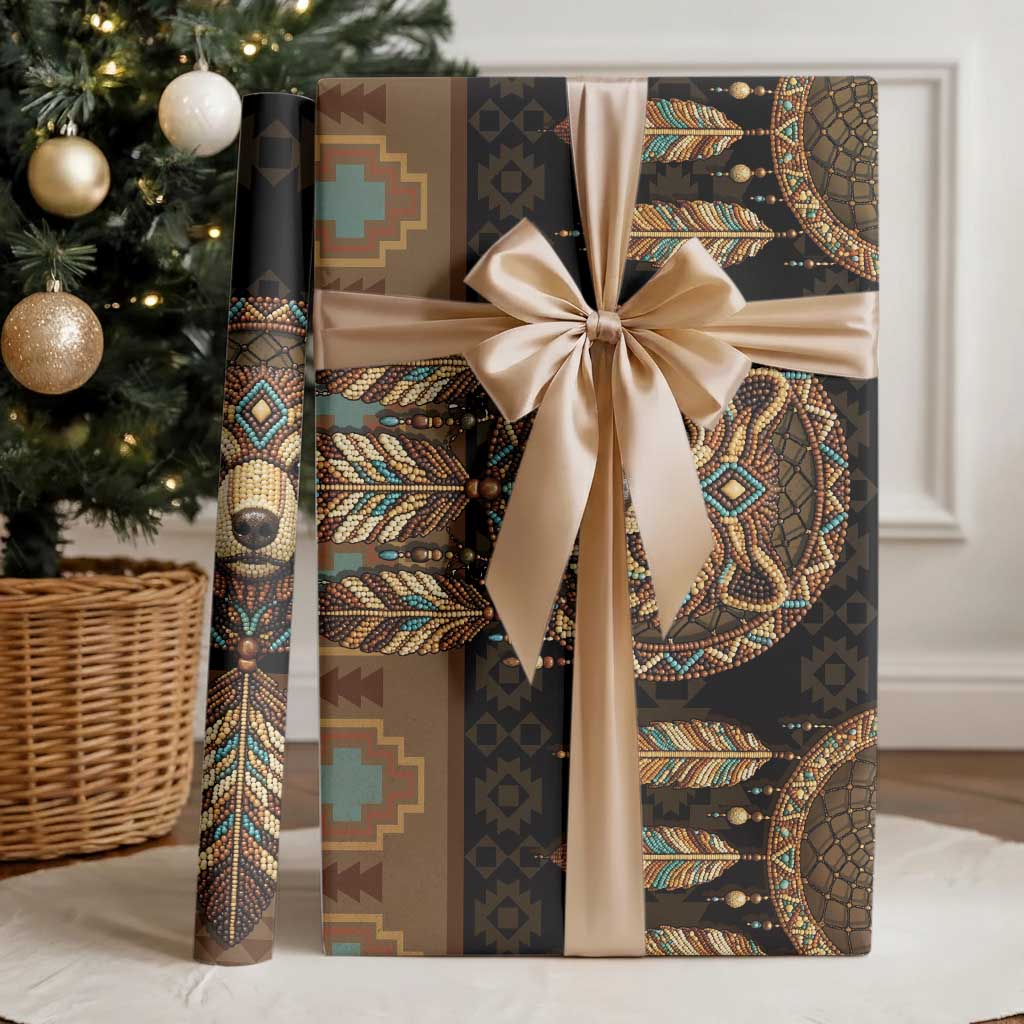 Bear Native American Wrapping Paper Tribal Feather Dreamcatcher Boho Style