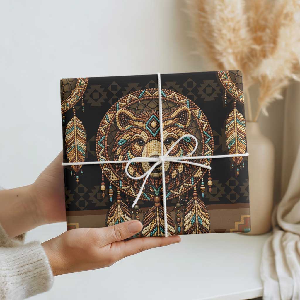 Bear Native American Wrapping Paper Tribal Feather Dreamcatcher Boho Style