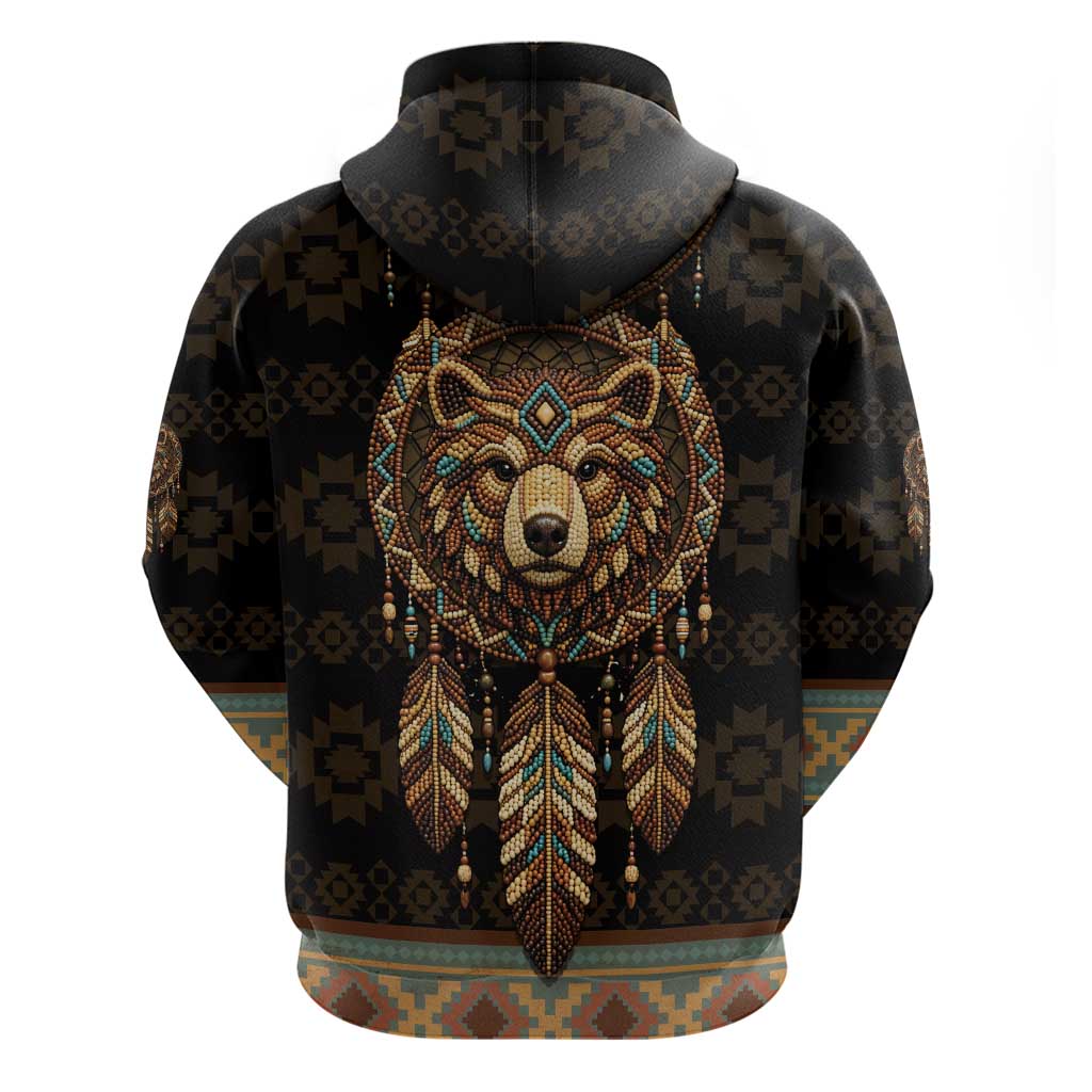 Bear Native American Zip Hoodie Tribal Feather Dreamcatcher Boho Style