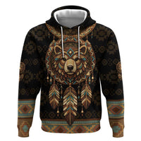 Bear Native American Zip Hoodie Tribal Feather Dreamcatcher Boho Style