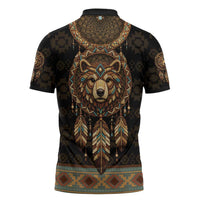Bear Native American Zipper Polo Shirt Tribal Feather Dreamcatcher Boho Style