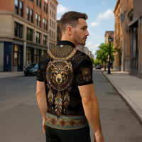 Bear Native American Zipper Polo Shirt Tribal Feather Dreamcatcher Boho Style