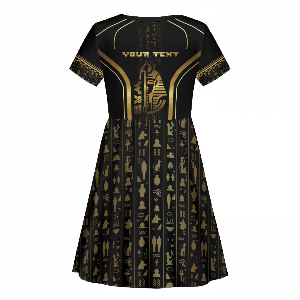 Personalized Egypt Was Sceptre Kid Short Sleeve Dress Gold Pharaoh Patterns