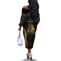 Personalized Egypt Was Sceptre Off The Shoulder Long Sleeve Dress Gold Pharaoh Patterns