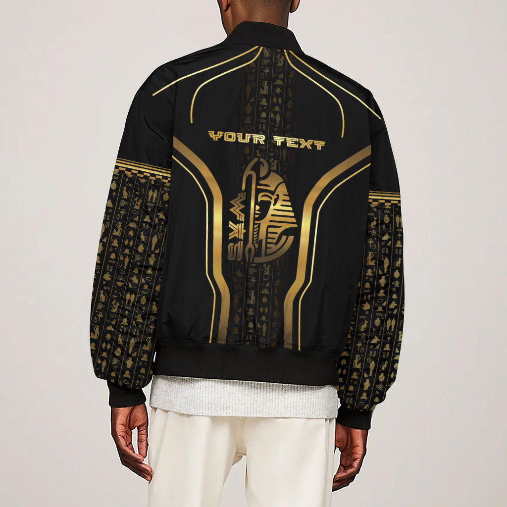 Personalized Egypt Was Sceptre Sleeve Zip Bomber Jacket Gold Pharaoh Patterns