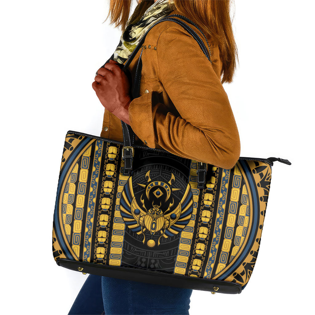 Egypt The Scarab Beetle Leather Tote Bag Winged Solar Amulet Symbol
