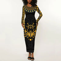 Egypt The Scarab Beetle Long Sleeve Bodycon Dress Winged Solar Amulet Symbol