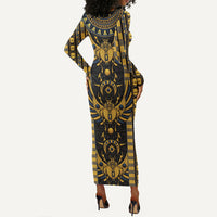 Egypt The Scarab Beetle Long Sleeve Bodycon Dress Winged Solar Amulet Symbol
