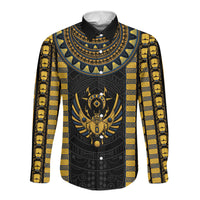 Egypt The Scarab Beetle Long Sleeve Button Shirt Winged Solar Amulet Symbol
