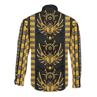 Egypt The Scarab Beetle Long Sleeve Button Shirt Winged Solar Amulet Symbol