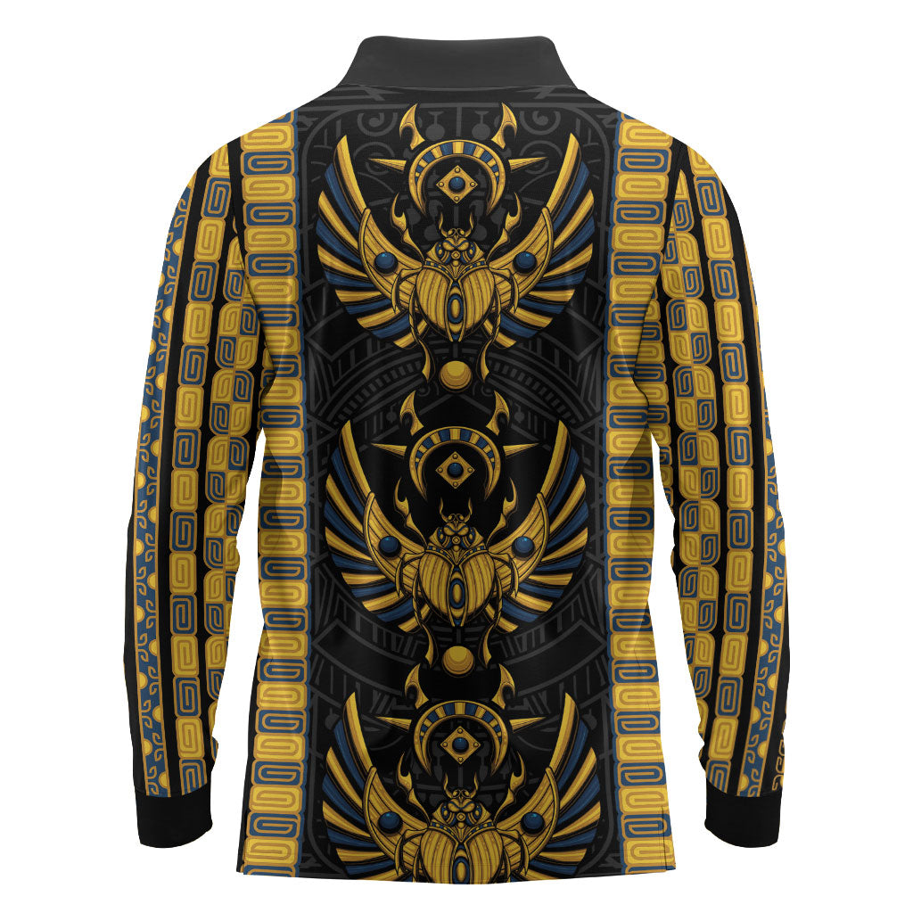 Egypt The Scarab Beetle Long Sleeve Polo Shirt Winged Solar Amulet Symbol