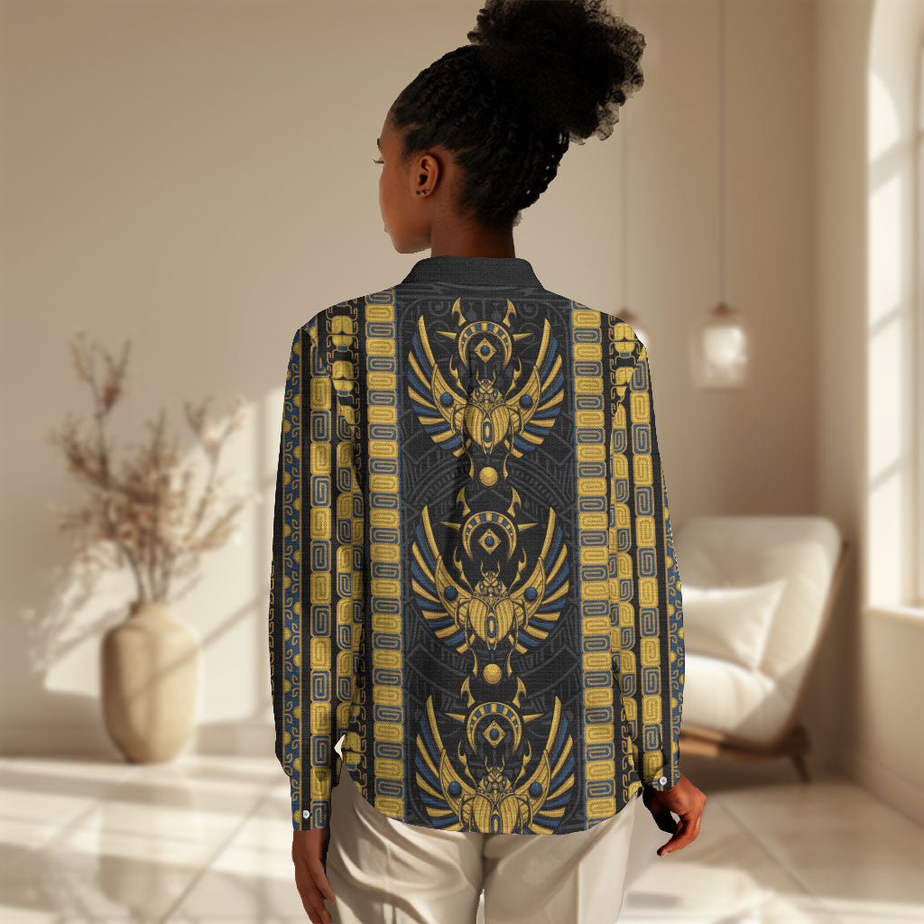 Egypt The Scarab Beetle Women Casual Shirt Winged Solar Amulet Symbol