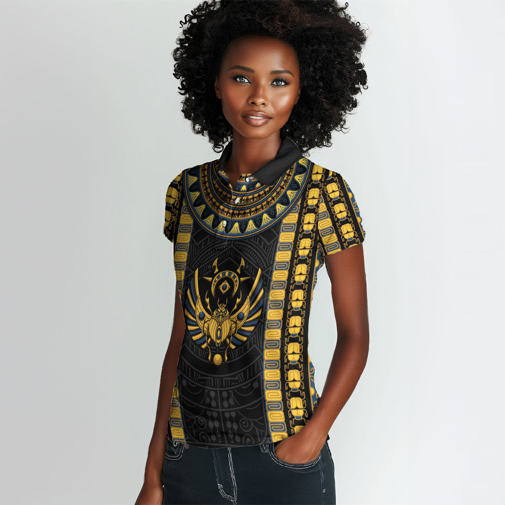 Egypt The Scarab Beetle Women Polo Shirt Winged Solar Amulet Symbol