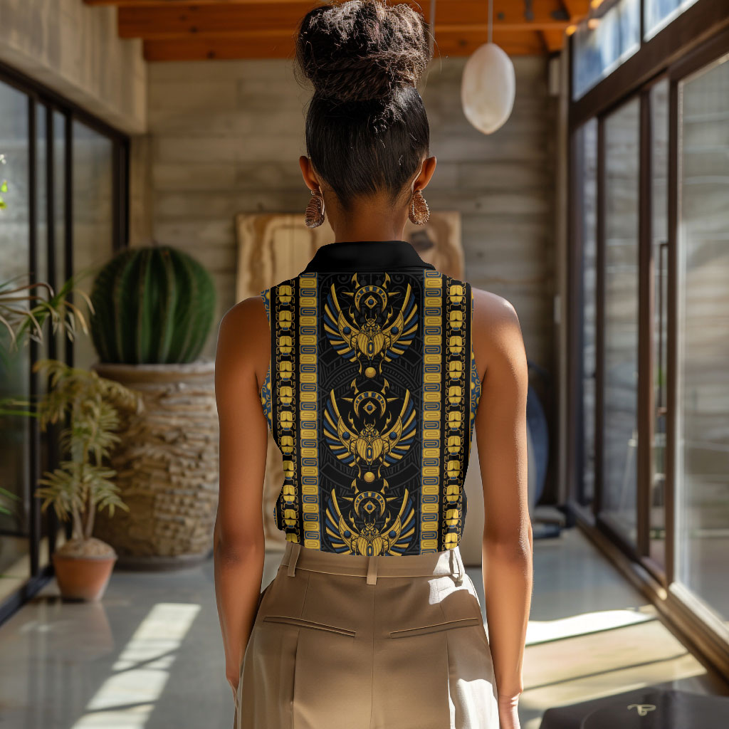 Egypt The Scarab Beetle Women Sleeveless Polo Shirt Winged Solar Amulet Symbol