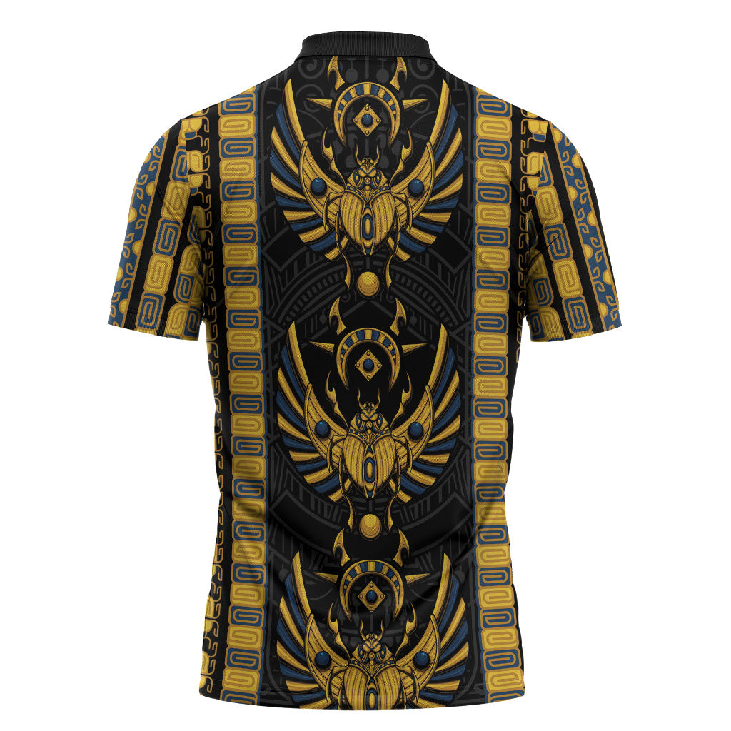 Egypt The Scarab Beetle Zipper Polo Shirt Winged Solar Amulet Symbol