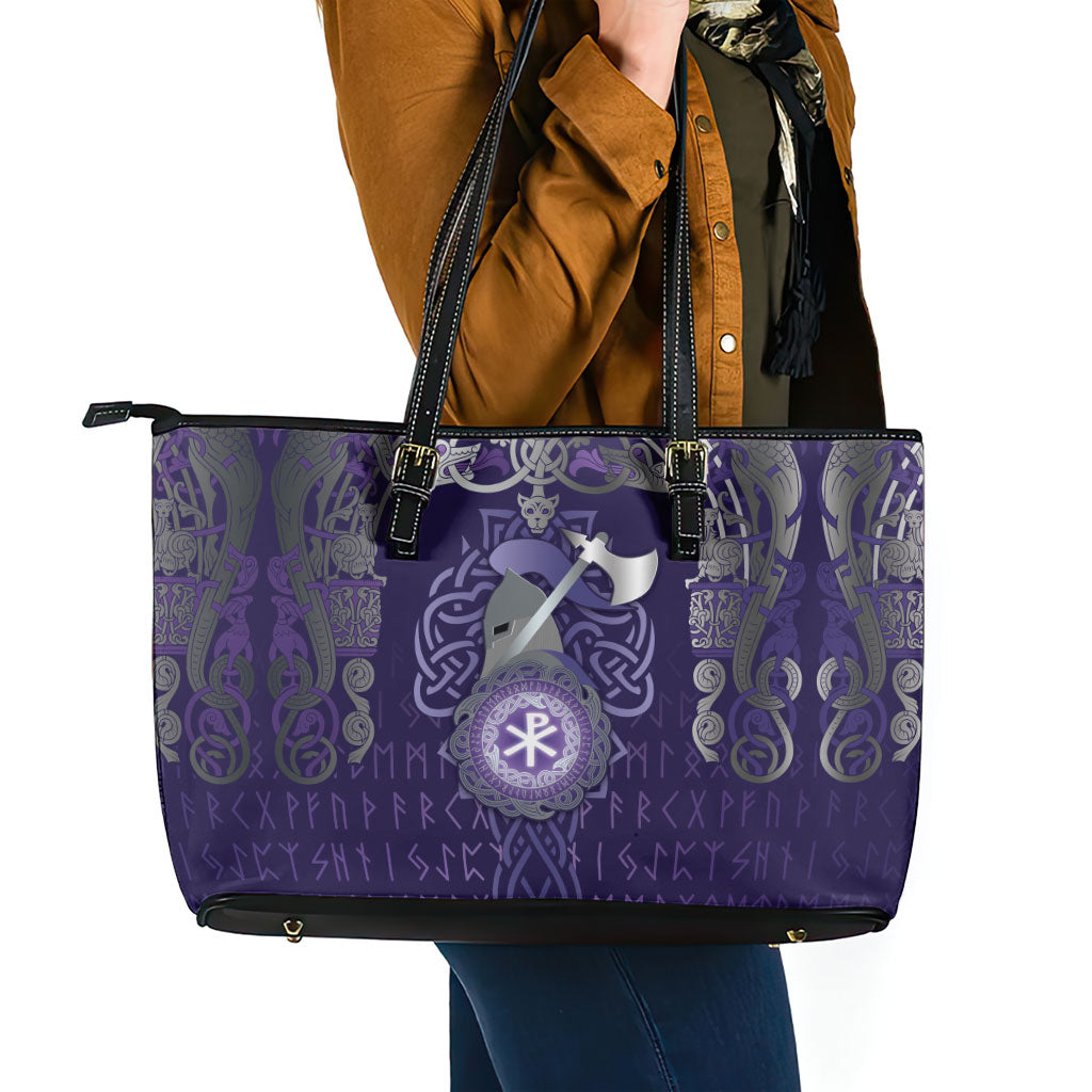 Vikings The Varangian Guard Leather Tote Bag Ancient Chi Rho Symbols