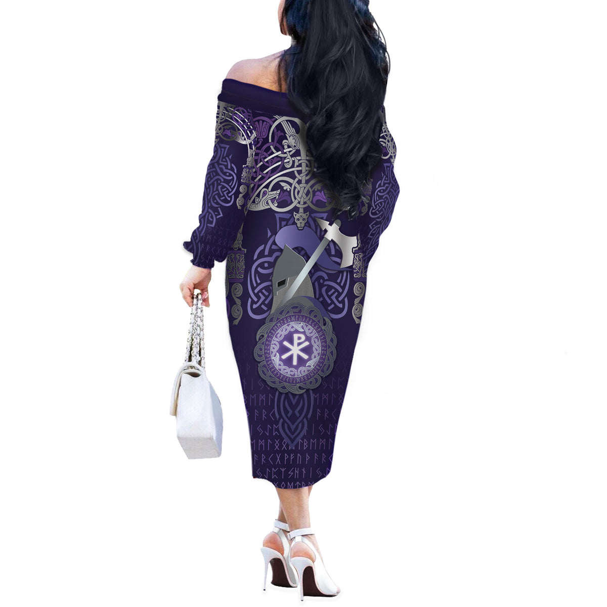 Vikings The Varangian Guard Off The Shoulder Long Sleeve Dress Ancient Chi Rho Symbols