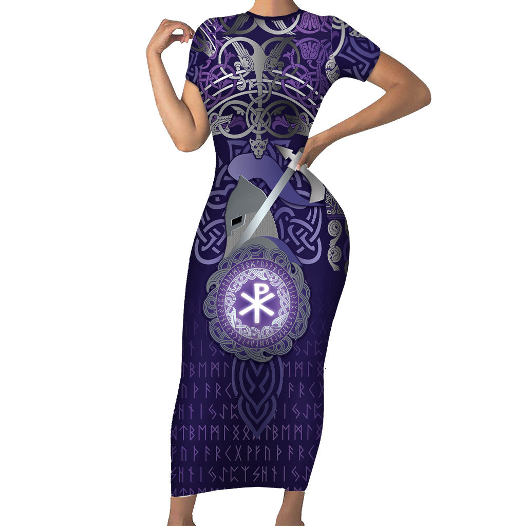 Vikings The Varangian Guard Short Sleeve Bodycon Dress Ancient Chi Rho Symbols