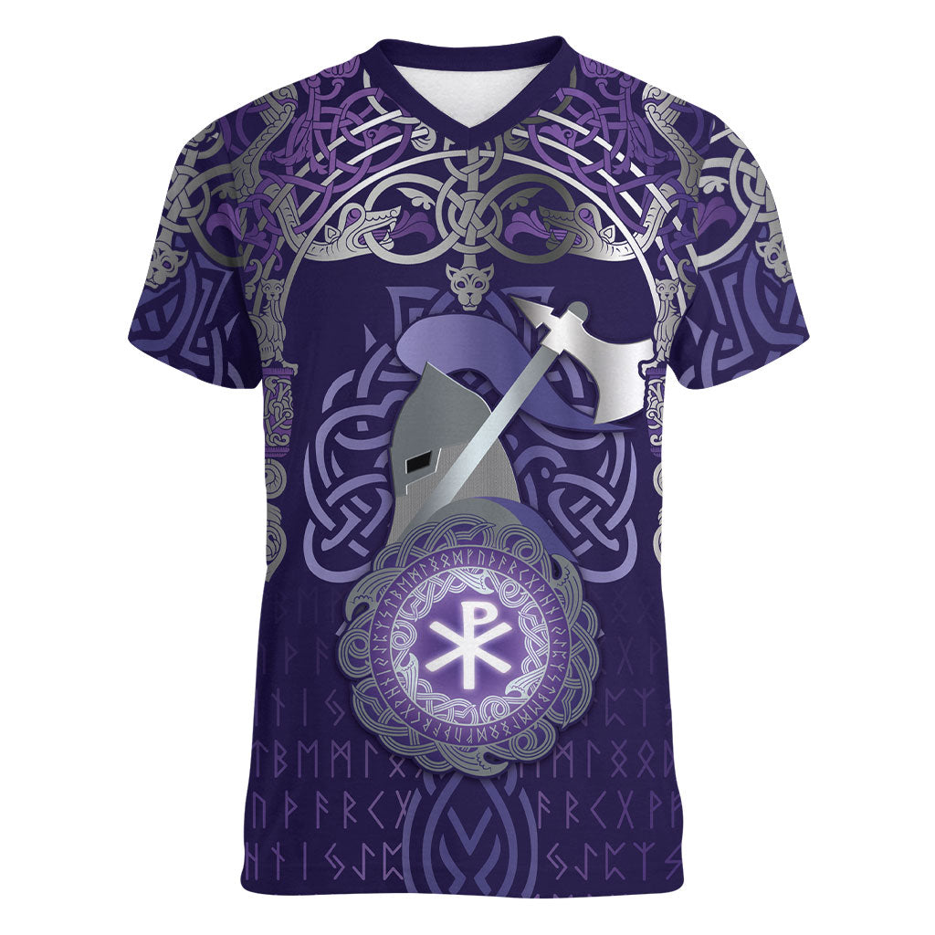 Vikings The Varangian Guard Women V-Neck T-Shirt Ancient Chi Rho Symbols