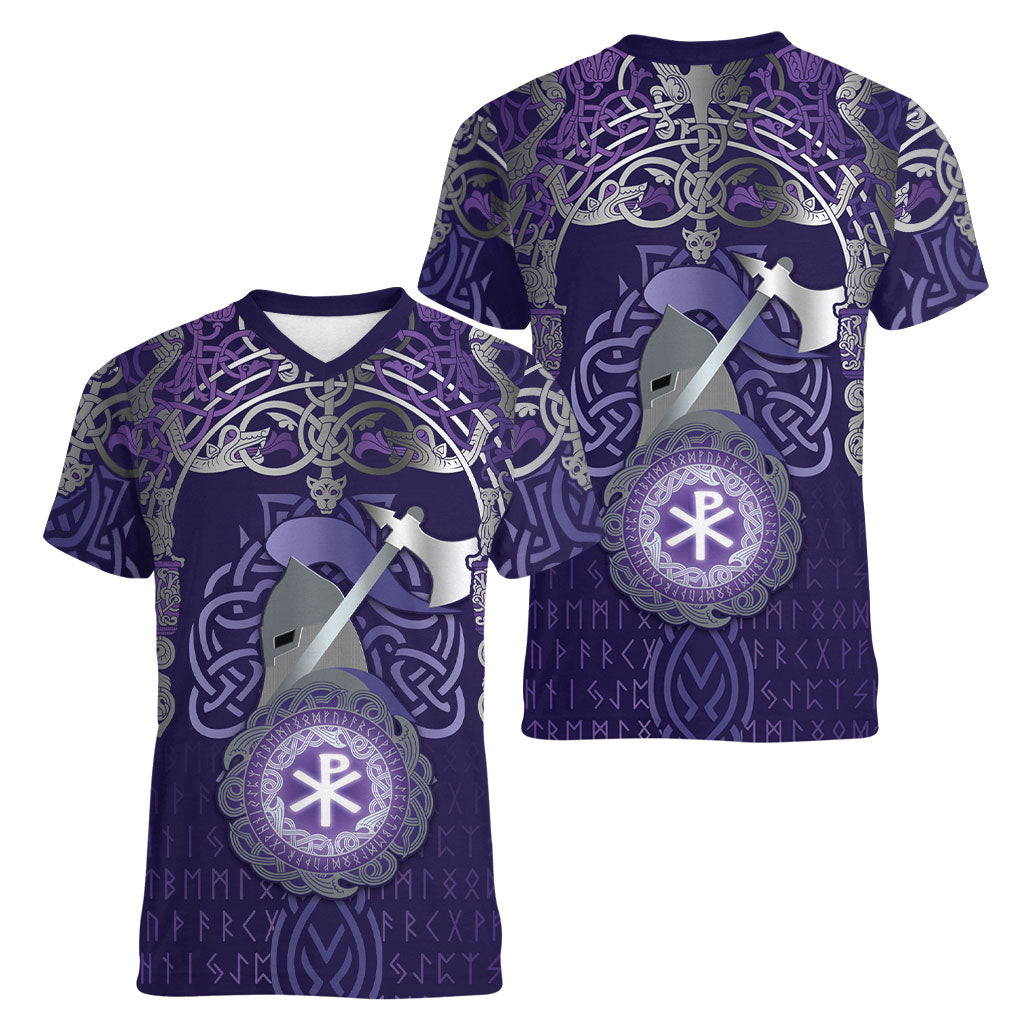 Vikings The Varangian Guard Women V-Neck T-Shirt Ancient Chi Rho Symbols