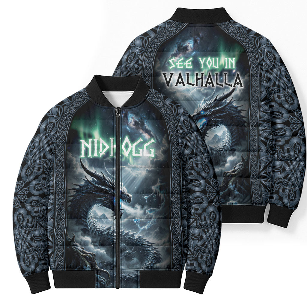 Dark Vikings Bomber Puffer Jacket Norse Dragon Nidhogg