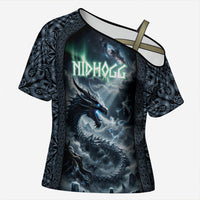 Dark Vikings Cross Shoulder Shirt Norse Dragon Nidhogg