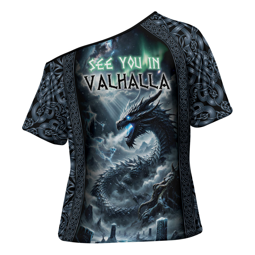 Dark Vikings Cross Shoulder Shirt Norse Dragon Nidhogg