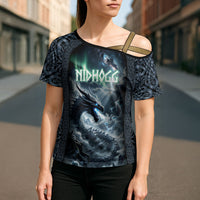 Dark Vikings Cross Shoulder Shirt Norse Dragon Nidhogg