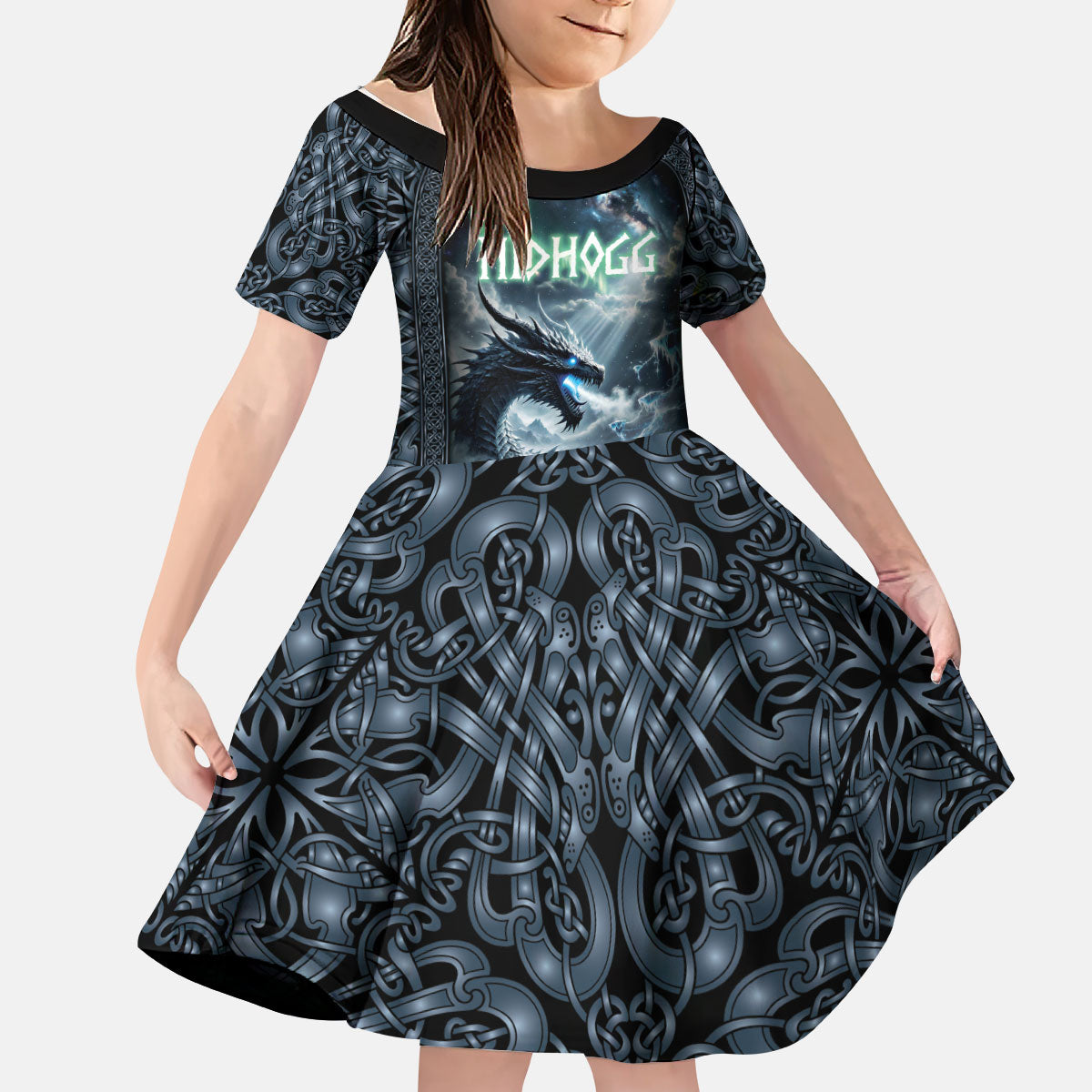 Dark Vikings Kid Short Sleeve Dress Norse Dragon Nidhogg