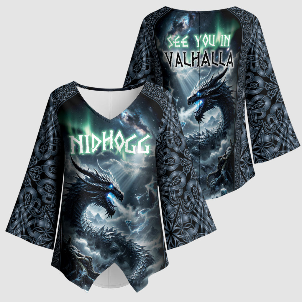 Dark Vikings Kimono Sleeve Blouse Norse Dragon Nidhogg