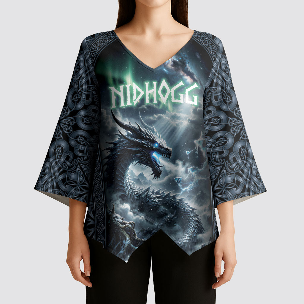 Dark Vikings Kimono Sleeve Blouse Norse Dragon Nidhogg