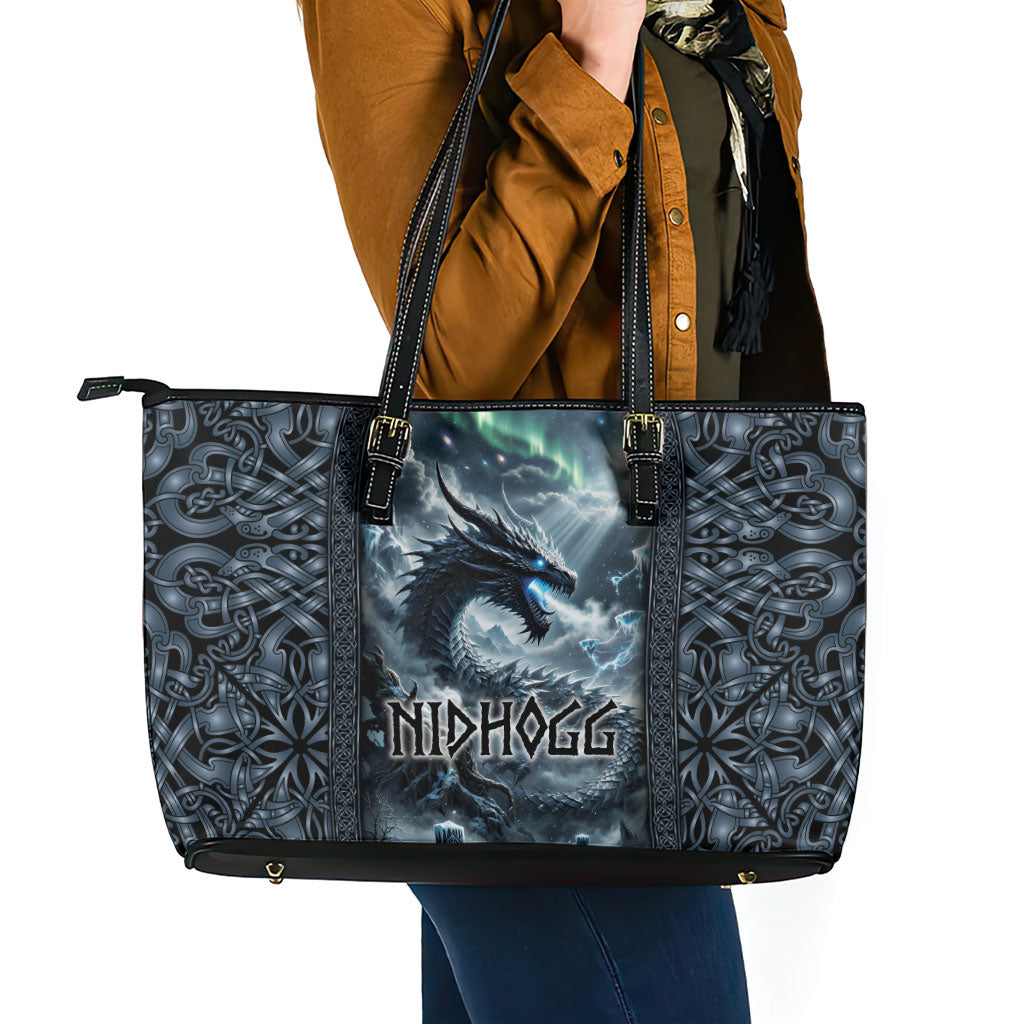 Dark Vikings Leather Tote Bag Norse Dragon Nidhogg