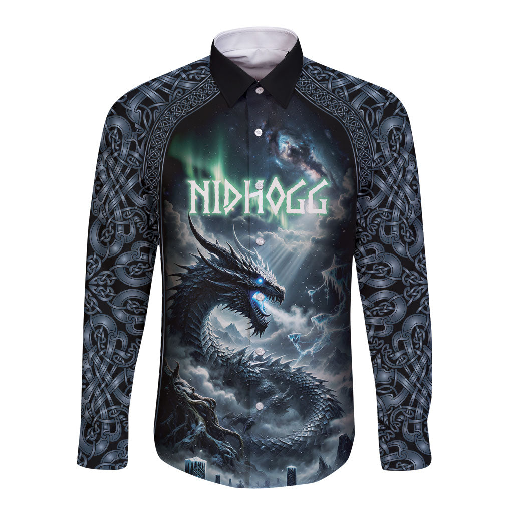Dark Vikings Long Sleeve Button Shirt Norse Dragon Nidhogg
