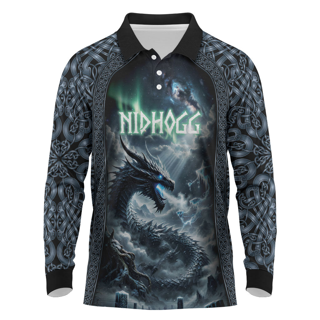 Dark Vikings Long Sleeve Polo Shirt Norse Dragon Nidhogg