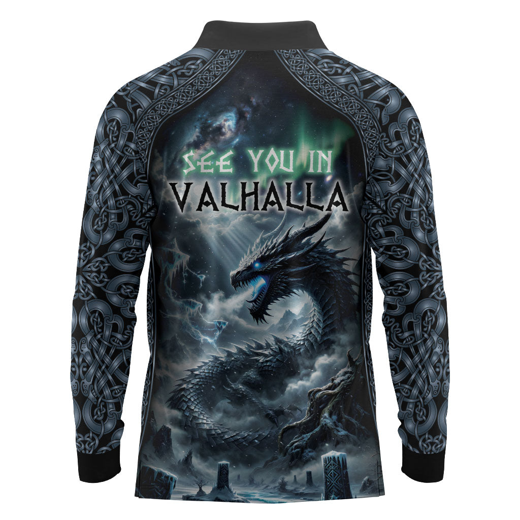 Dark Vikings Long Sleeve Polo Shirt Norse Dragon Nidhogg