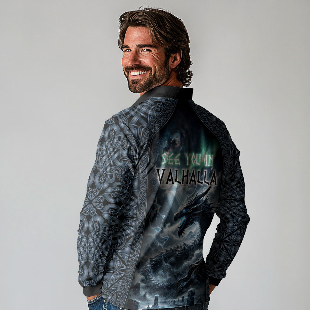 Dark Vikings Long Sleeve Polo Shirt Norse Dragon Nidhogg